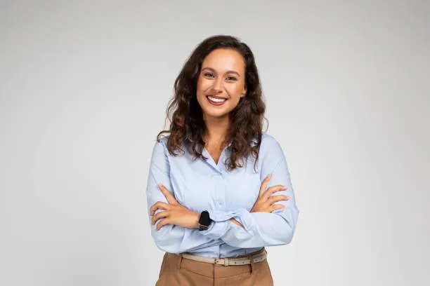 Woman smiling confidently, Girl Math Spending finance templates for women